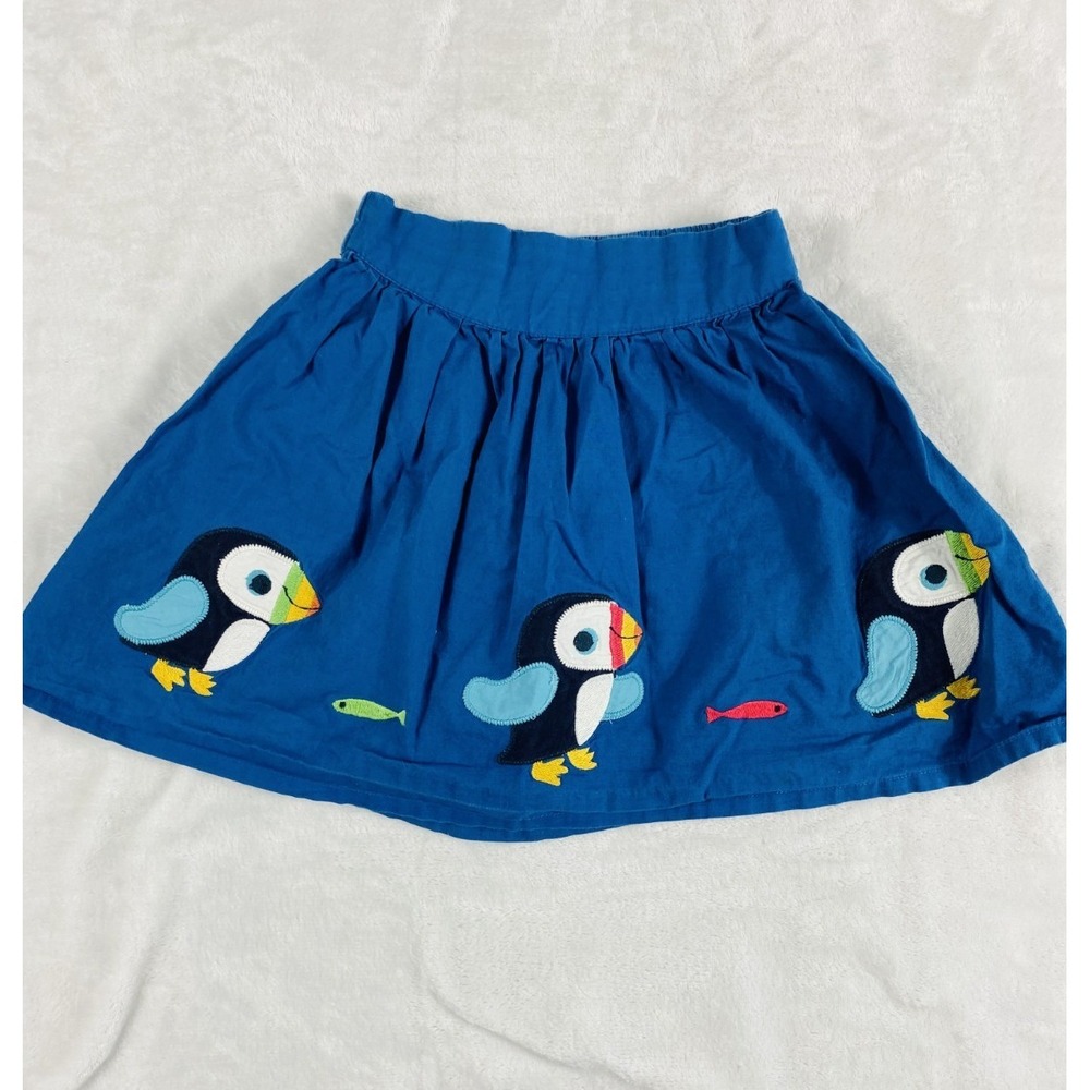 Frugi UK Skirt Little Girl Sz 3-4Y Blue Puffin Pppliqué Organic Cotton Sustaible